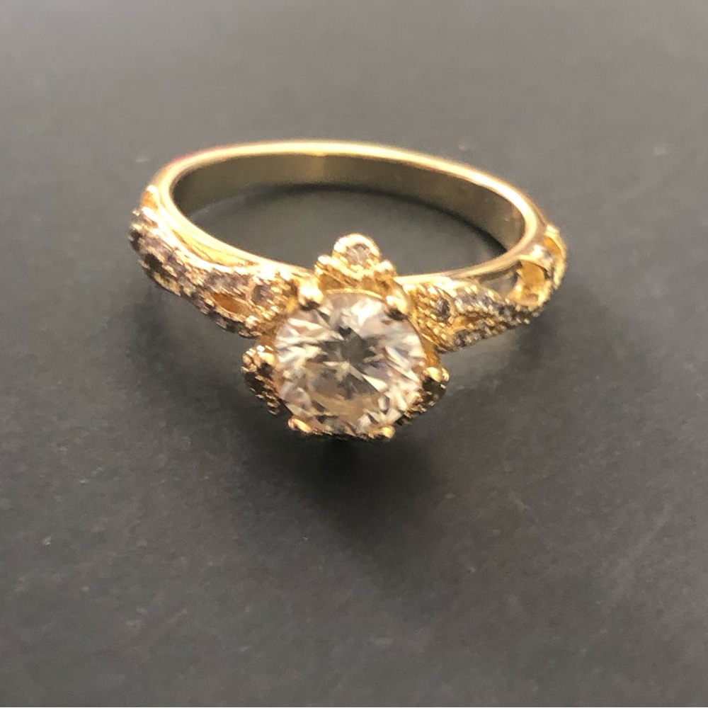 Gold Solitaire Halo Moissanite Engagement Ring